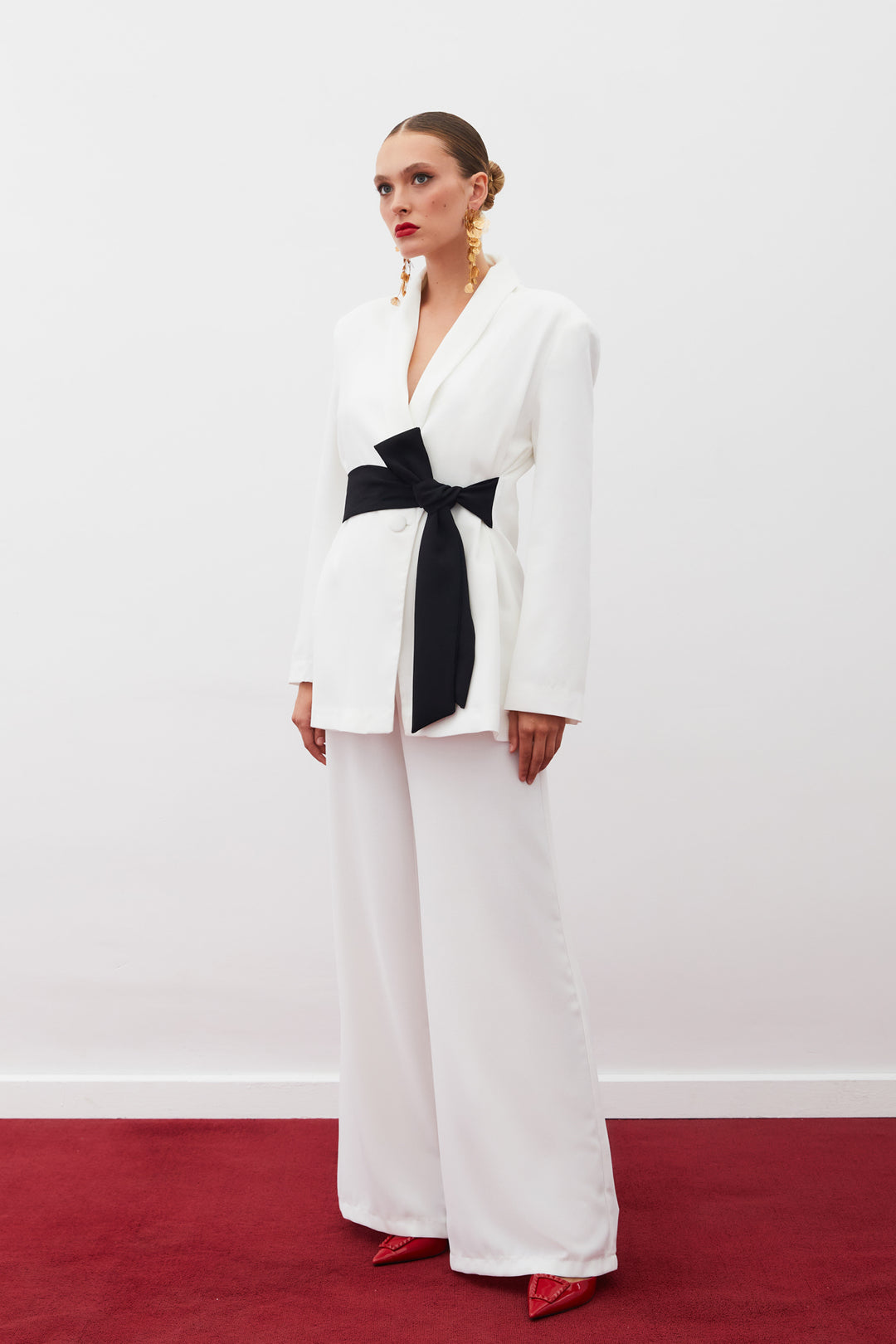 Sateen Pantalon en crêpe ample - Écru