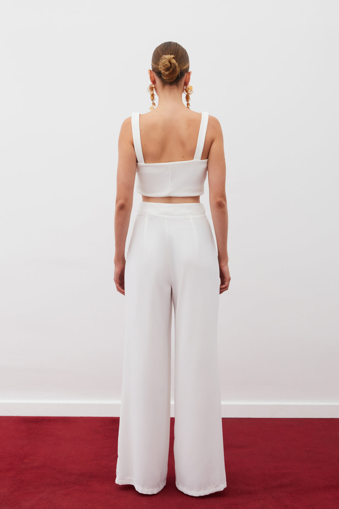 Sateen Pantalon en crêpe ample - Écru