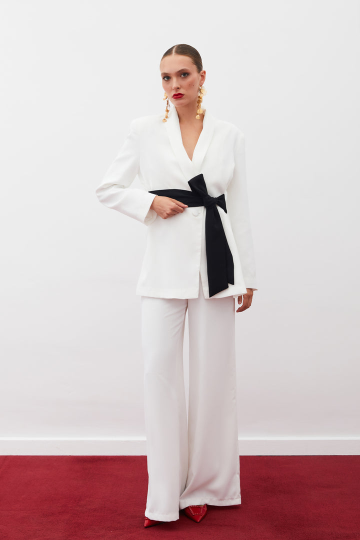 Sateen Pantalon en crêpe ample - Écru