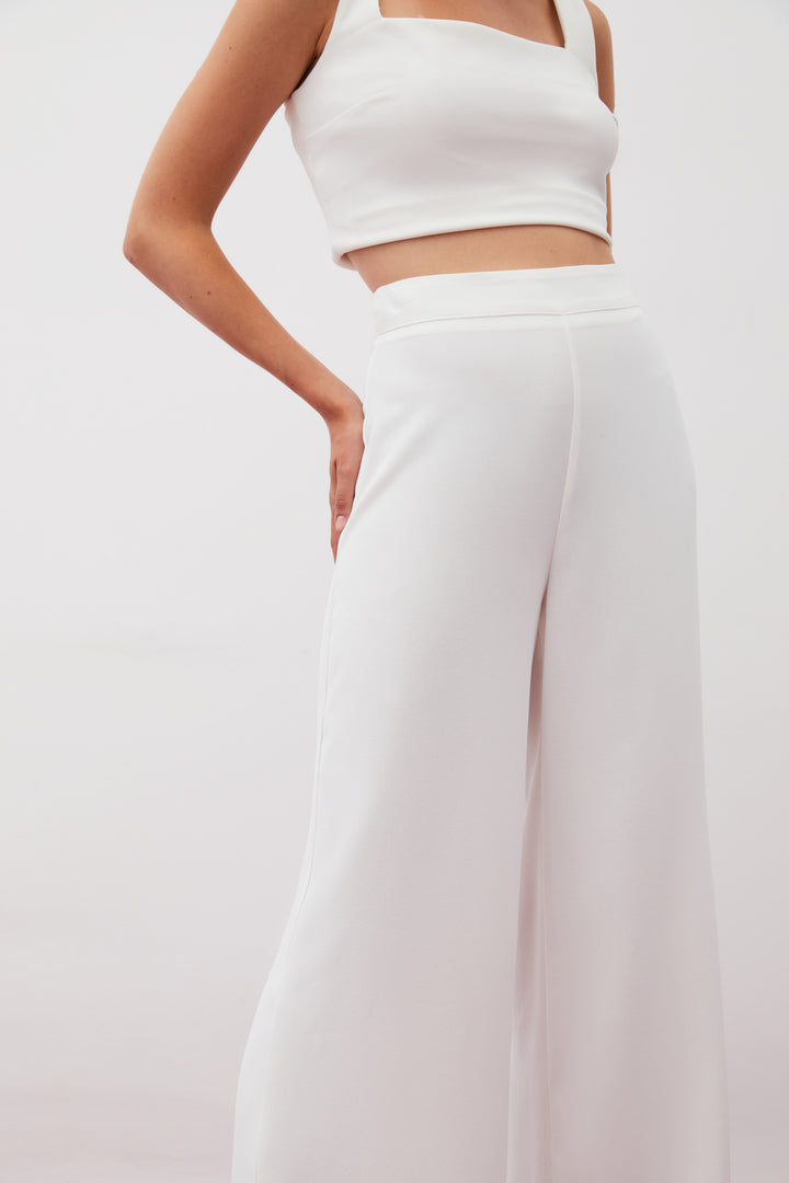 Sateen Pantalon en crêpe ample - Écru