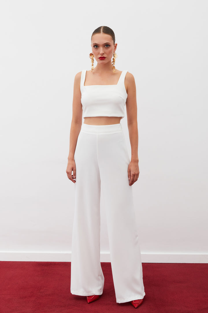 Sateen Pantalon en crêpe ample - Écru