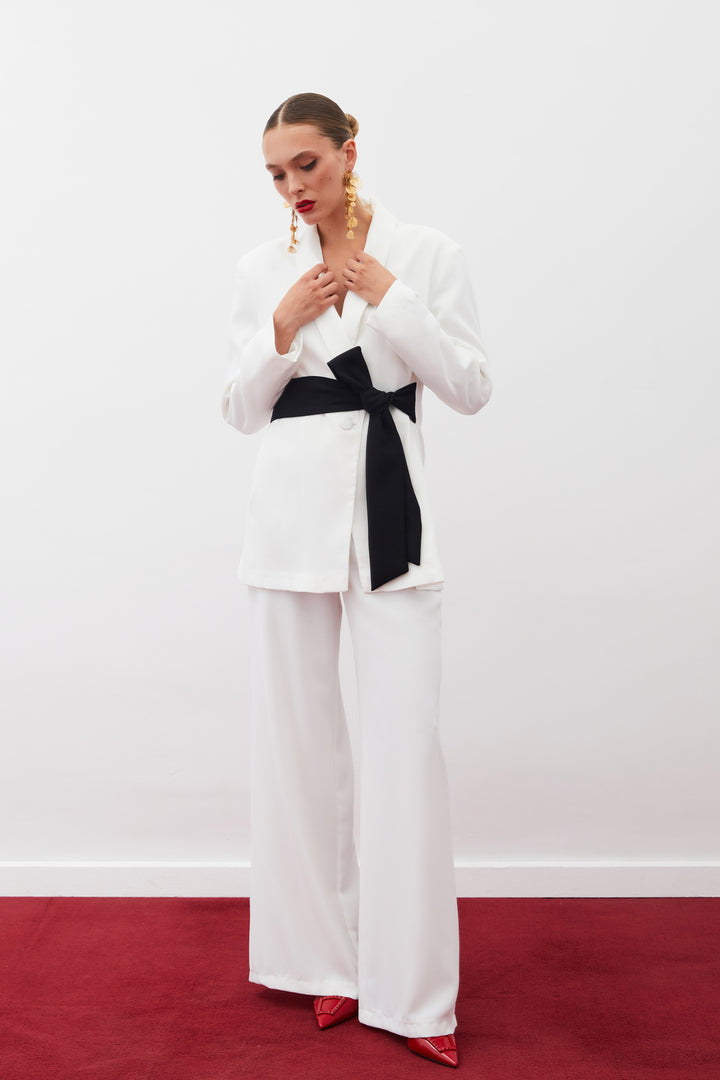 Sateen Pantalon en crêpe ample - Écru