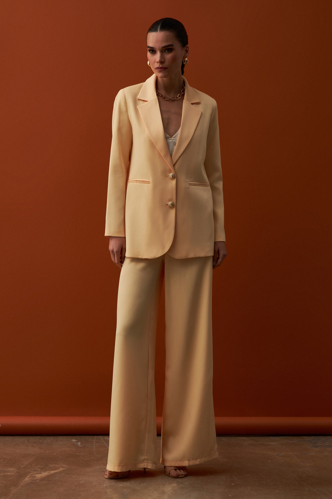 Sateen Pantalon Ample en Crêpe - Jaune
