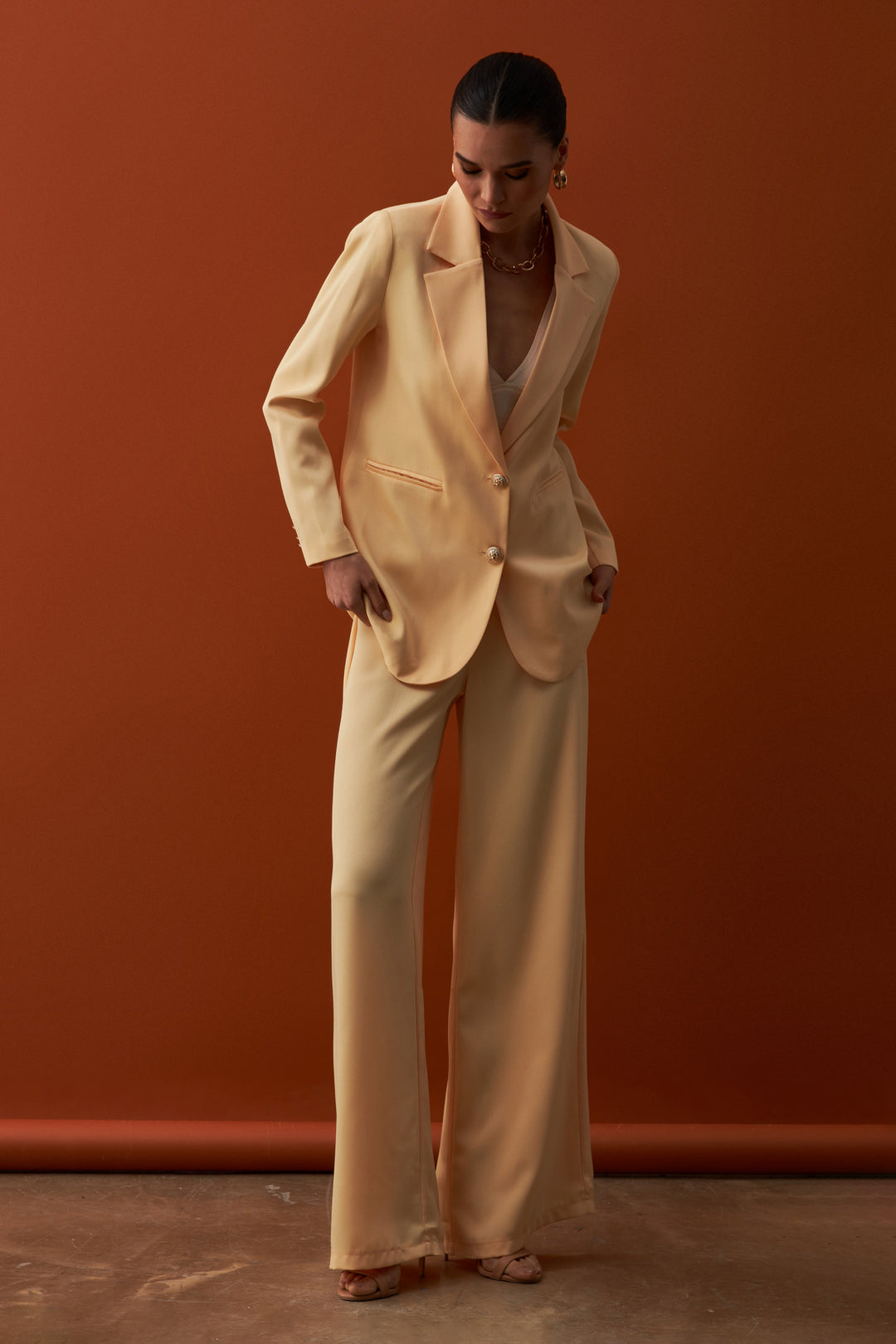 Sateen Pantalon Ample en Crêpe - Jaune