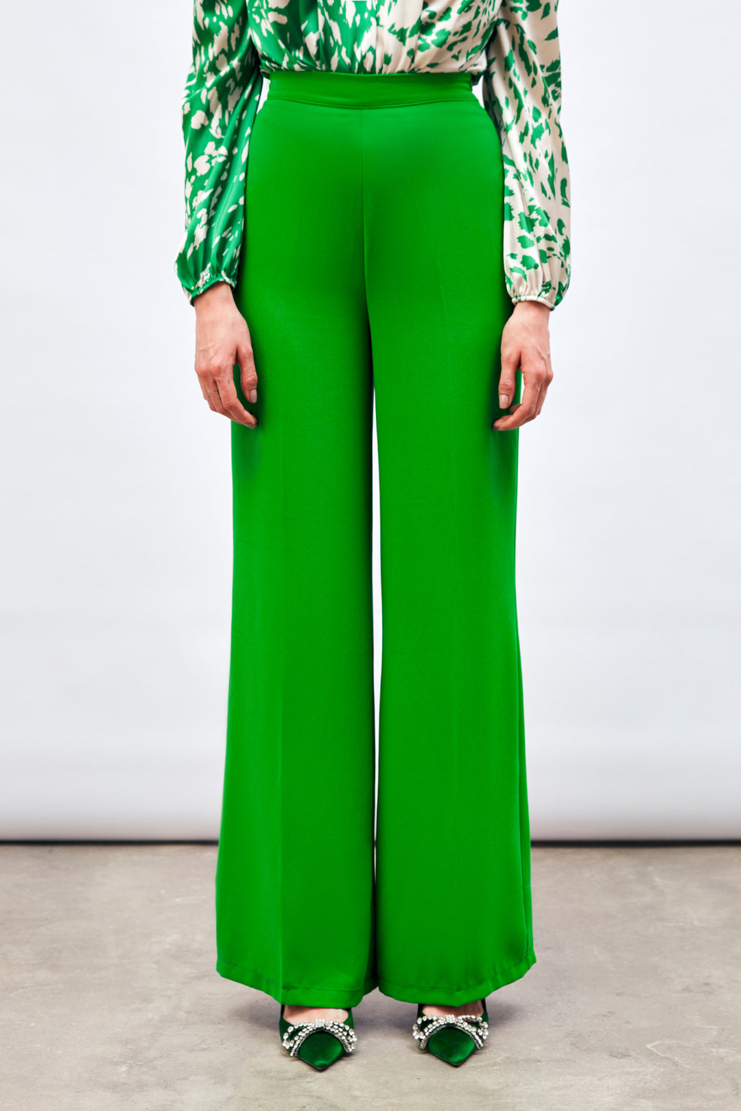 Sateen Pantalon Ample en Crêpe - Vert