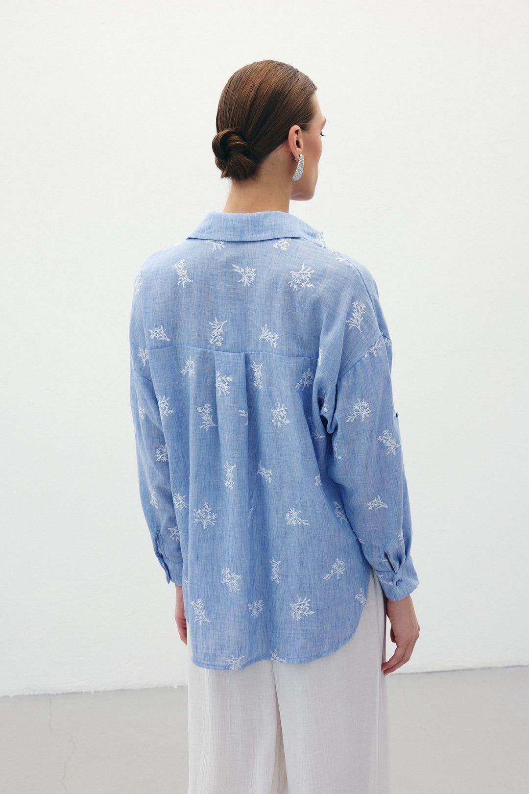 Sateen Chemise Ample Brodée - bebe Bleu