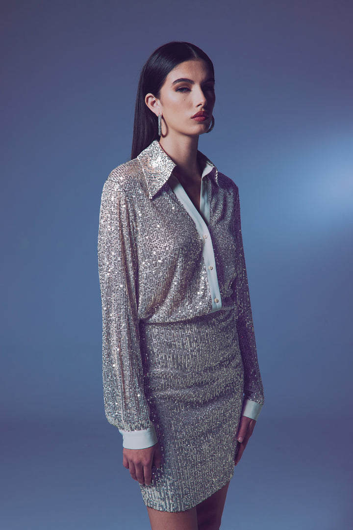 Sateen Chemise ample à paillettes - Beige