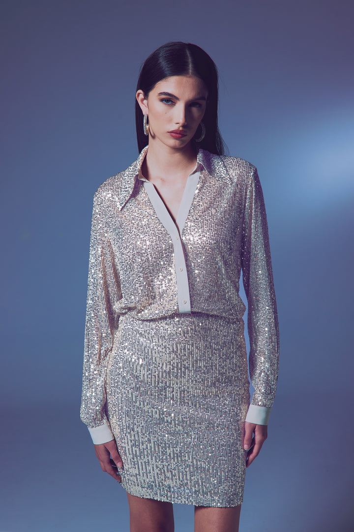 Sateen Chemise ample à paillettes - Beige