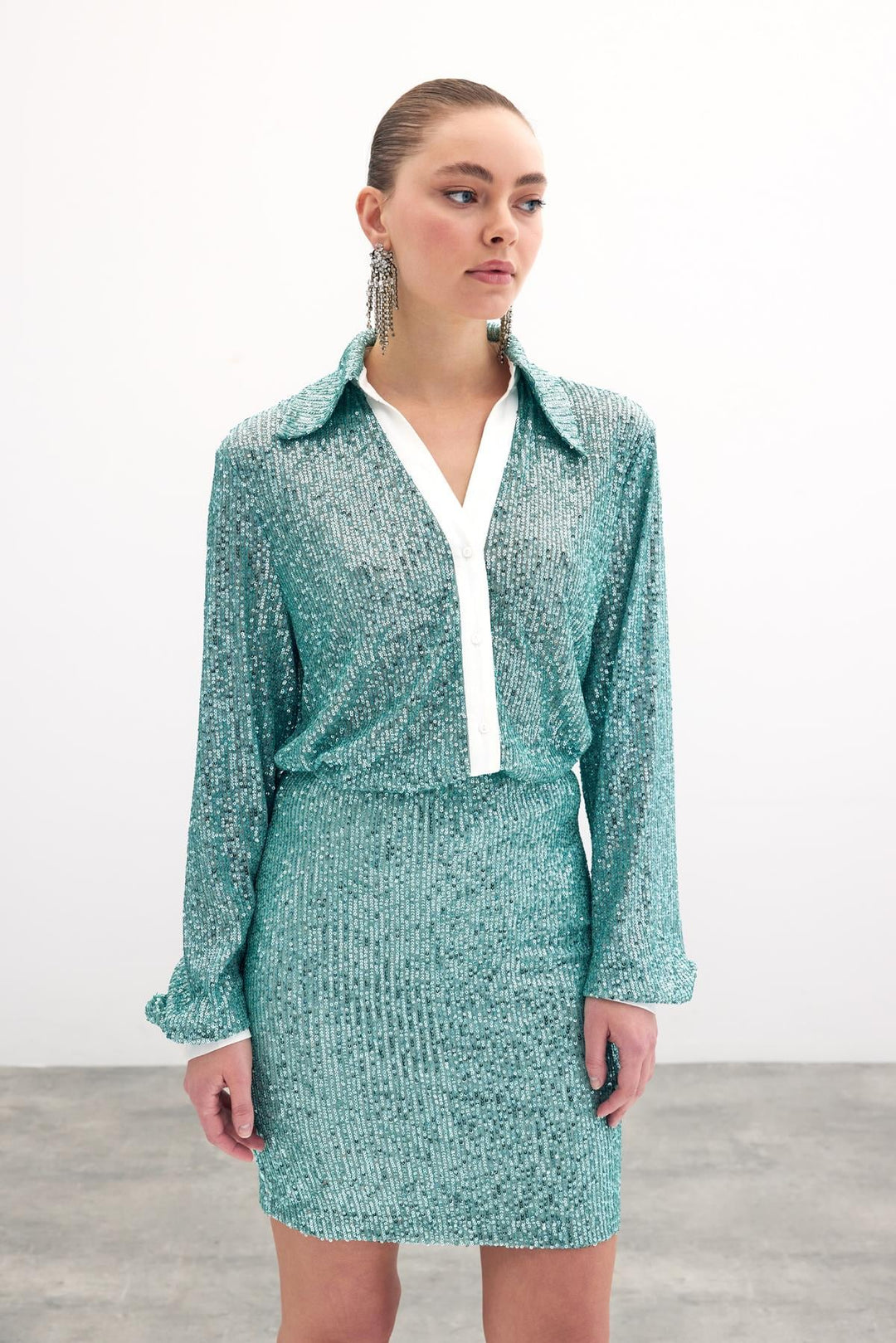Sateen Chemise ample à paillettes - Menthe