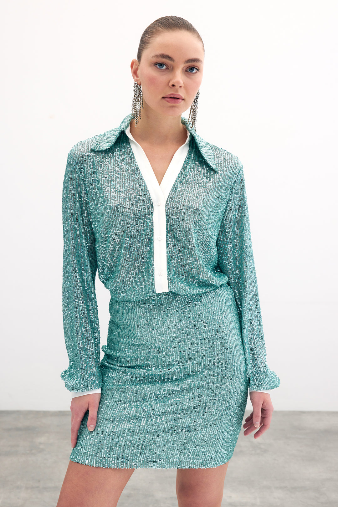 Sateen Chemise ample à paillettes - Menthe