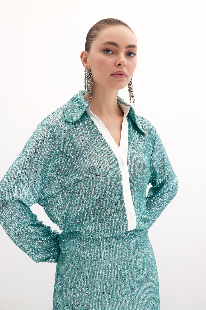 Sateen Chemise ample à paillettes - Menthe