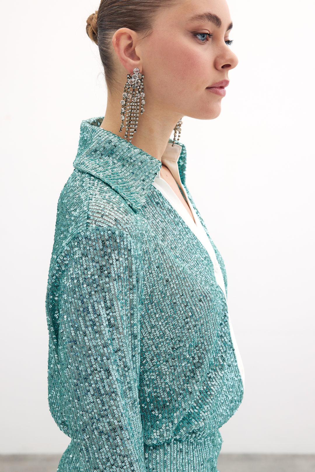 Sateen Chemise ample à paillettes - Menthe