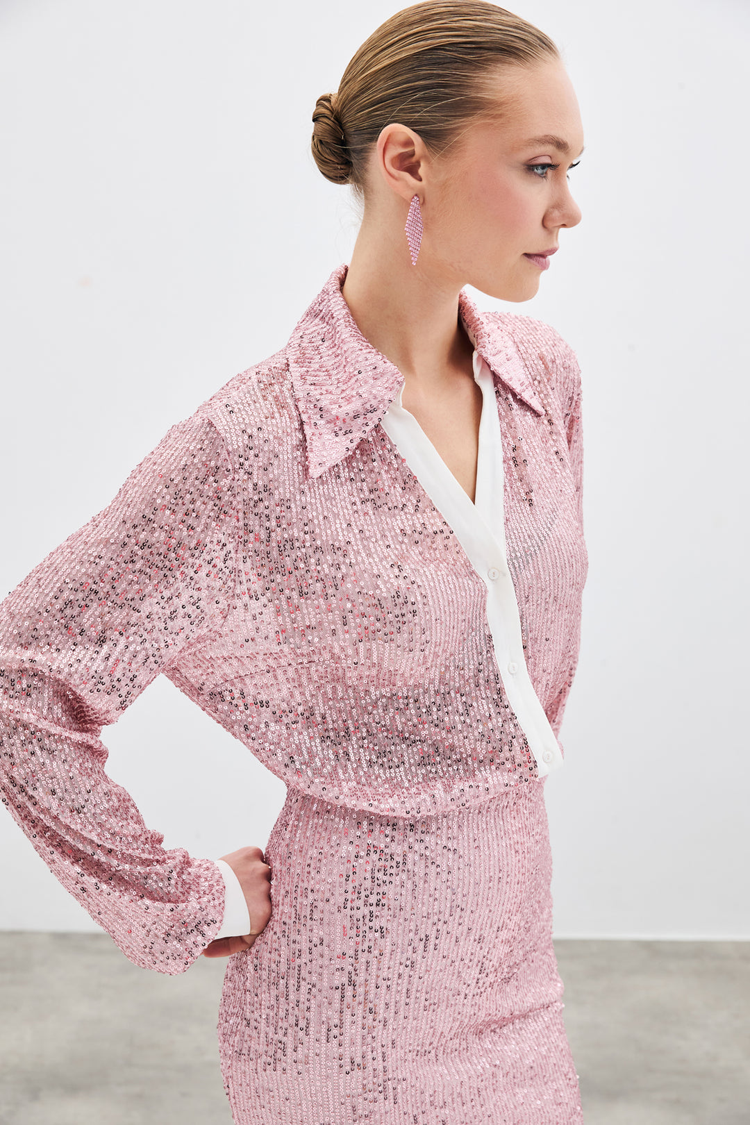 Sateen Chemise ample à paillettes - Poudre