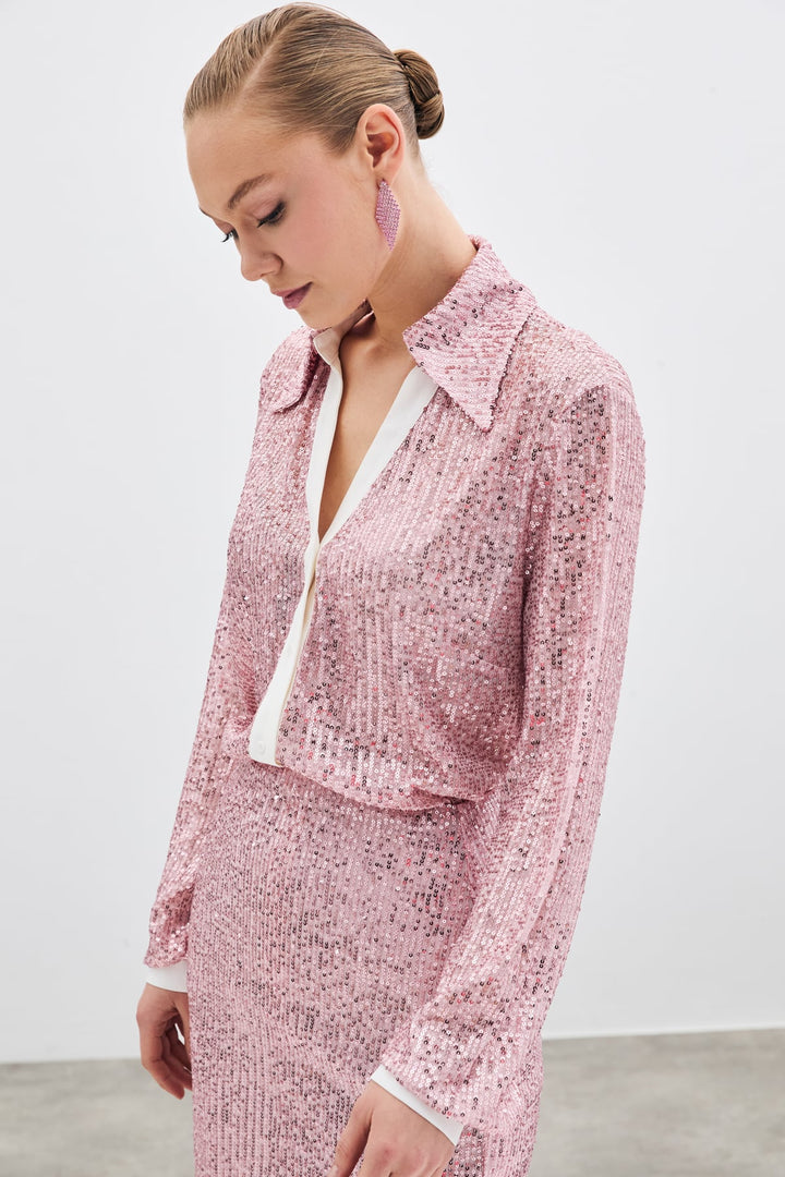 Sateen Chemise ample à paillettes - Poudre
