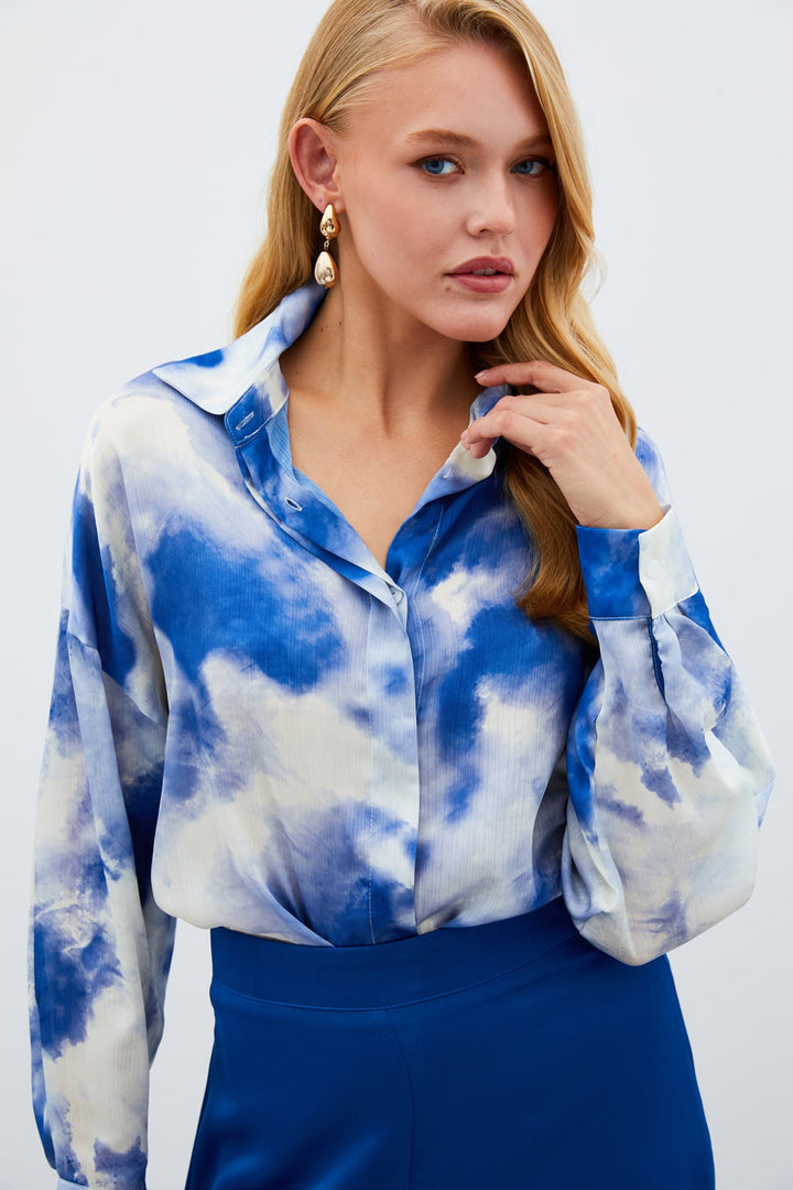 Sateen Chemise longue ample - sax Bleu
