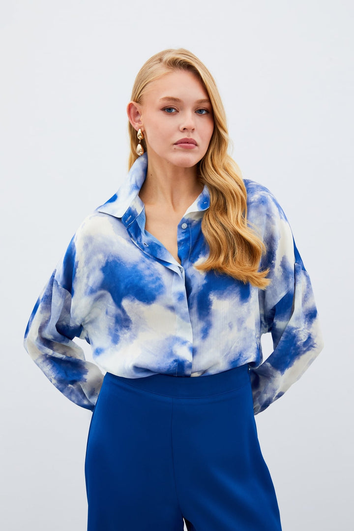 Sateen Chemise longue ample - sax Bleu
