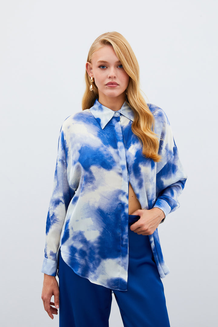 Sateen Chemise longue ample - sax Bleu