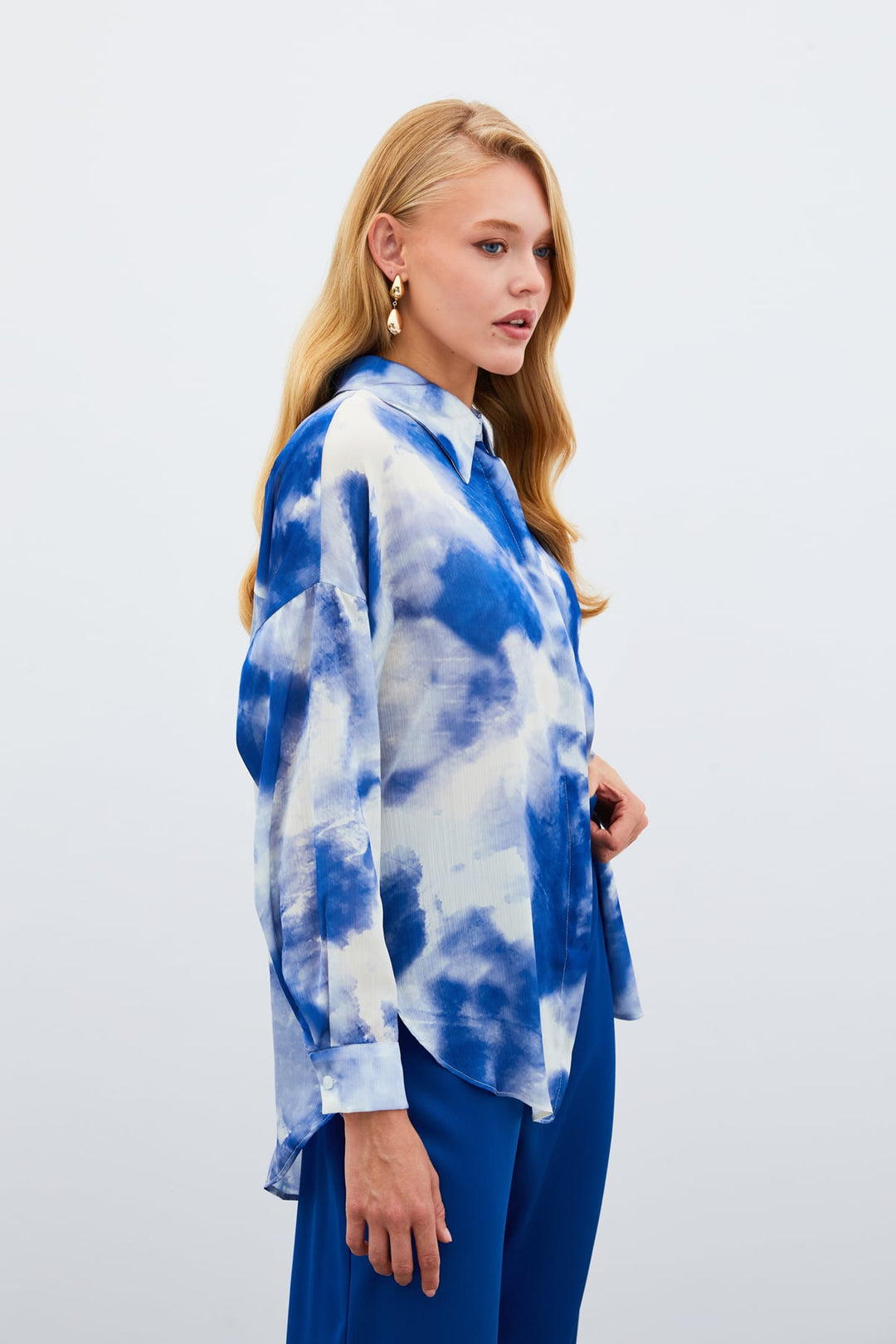 Sateen Chemise longue ample - sax Bleu
