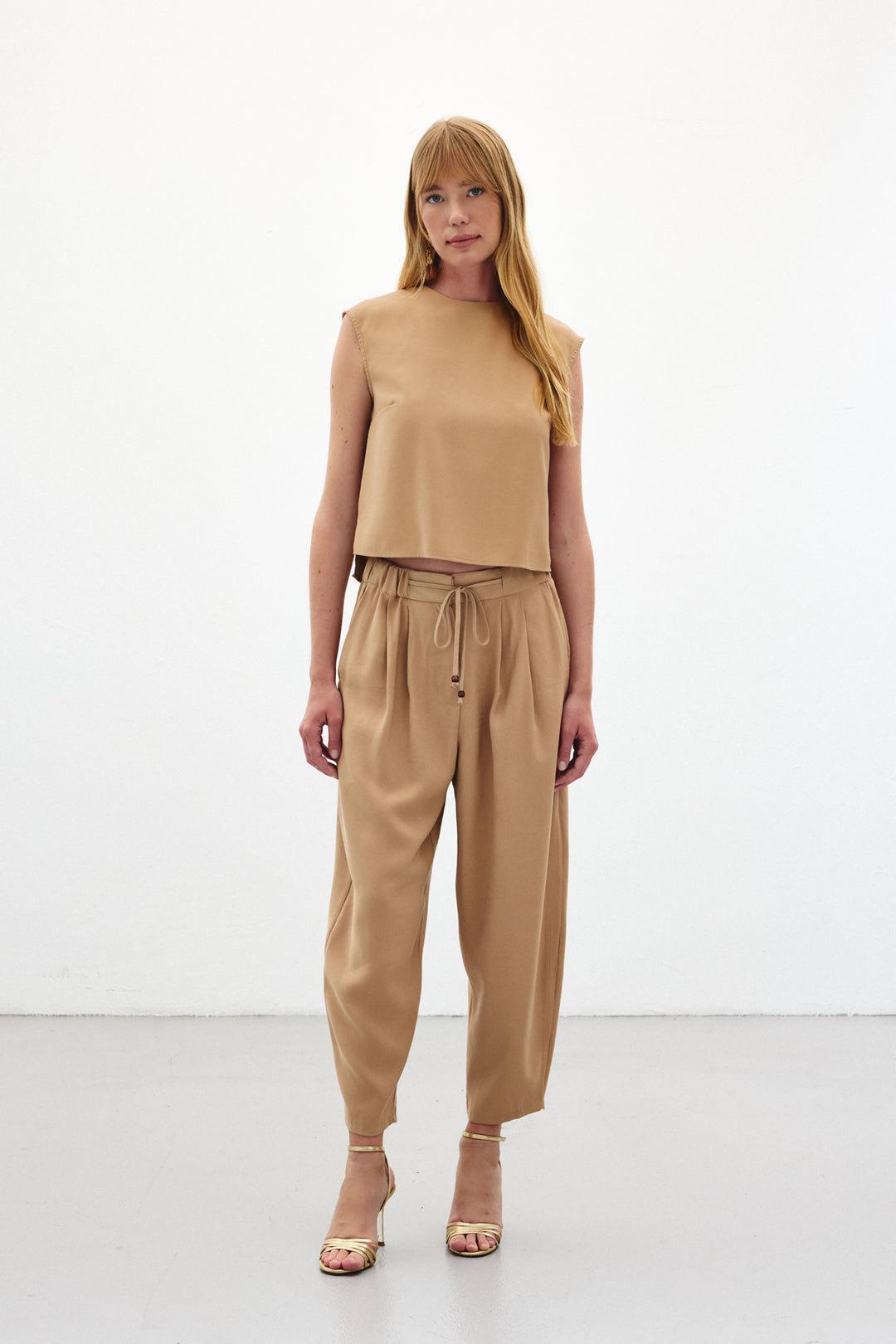 Sateen Pantalon coupe sarouel - Beige
