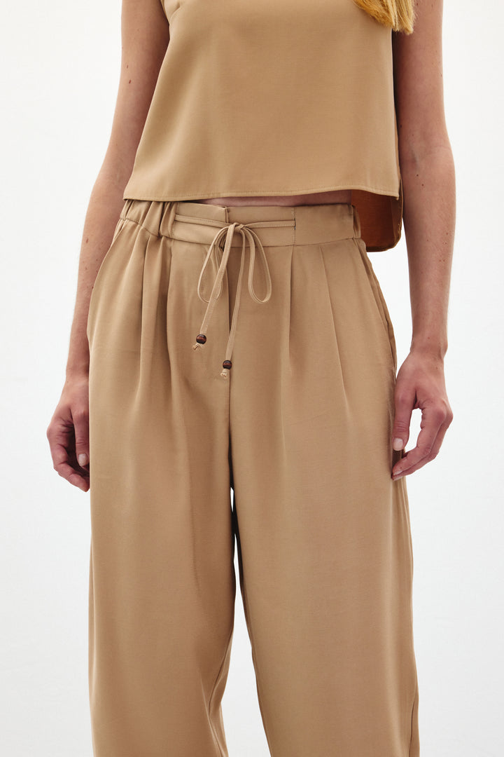 Sateen Pantalon coupe sarouel - Beige