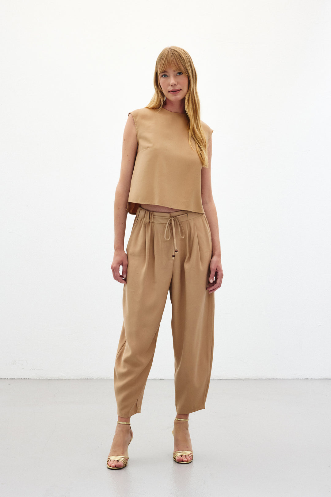 Sateen Pantalon coupe sarouel - Beige