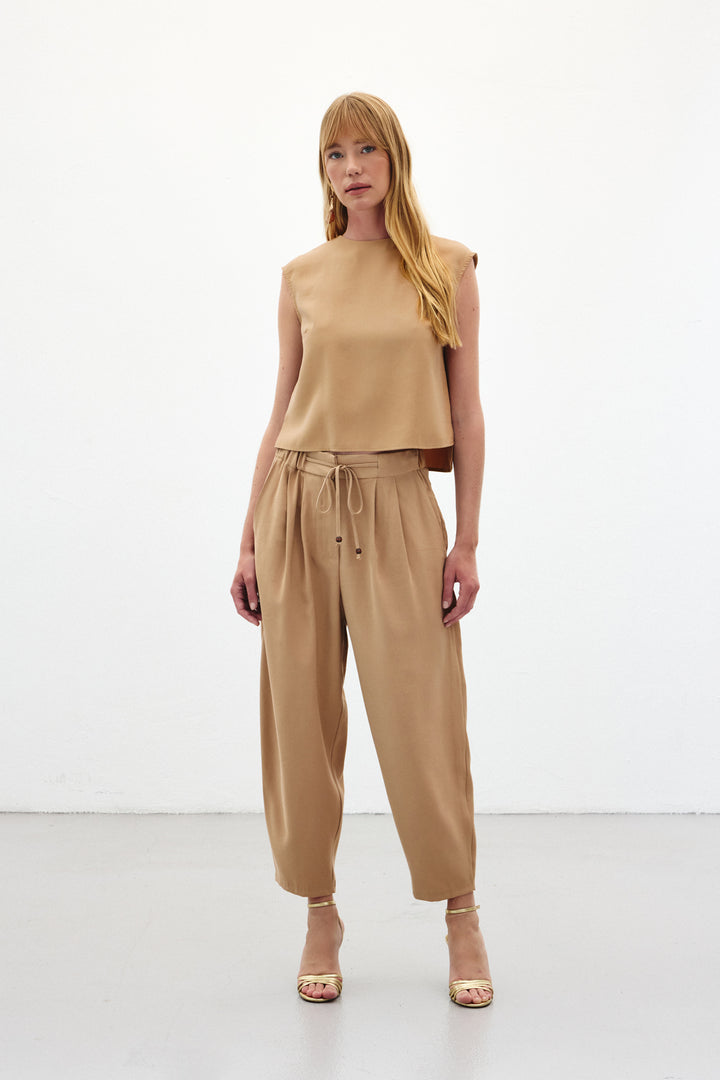 Sateen Pantalon coupe sarouel - Beige