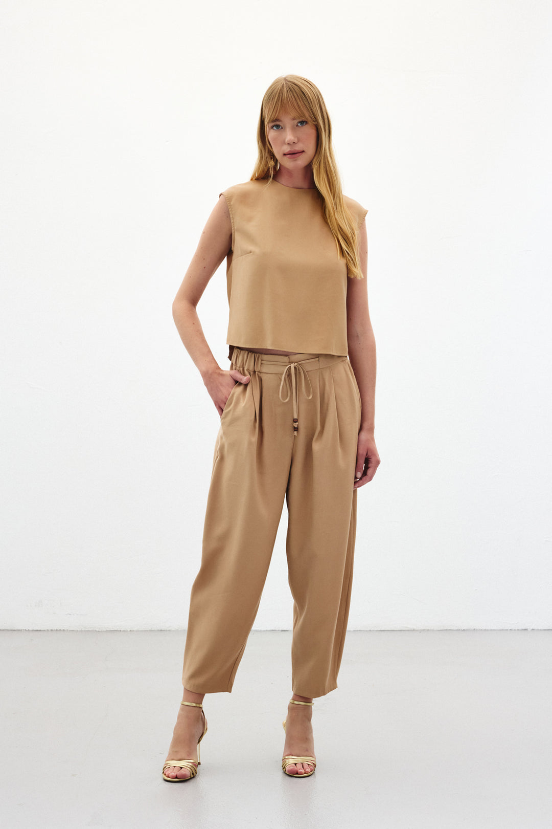 Sateen Pantalon coupe sarouel - Beige