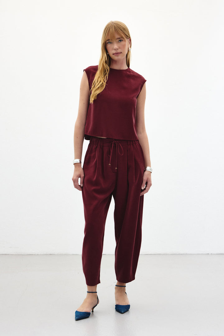 Sateen Pantalon coupe sarouel - Bordeaux