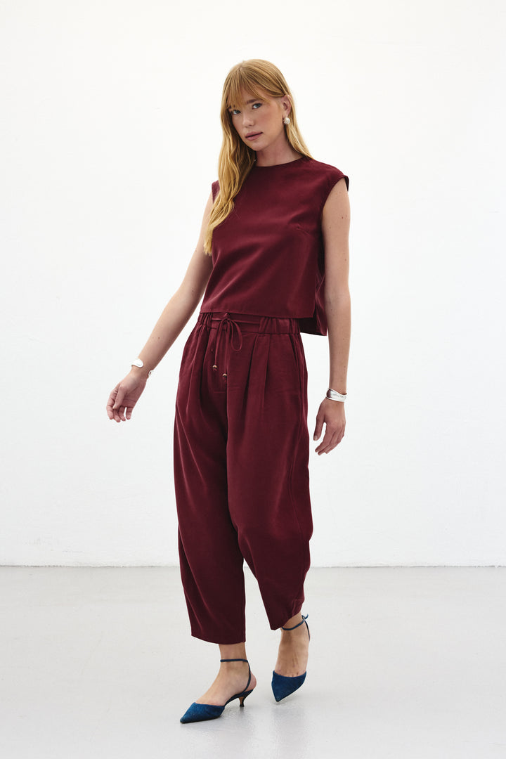 Sateen Pantalon coupe sarouel - Bordeaux