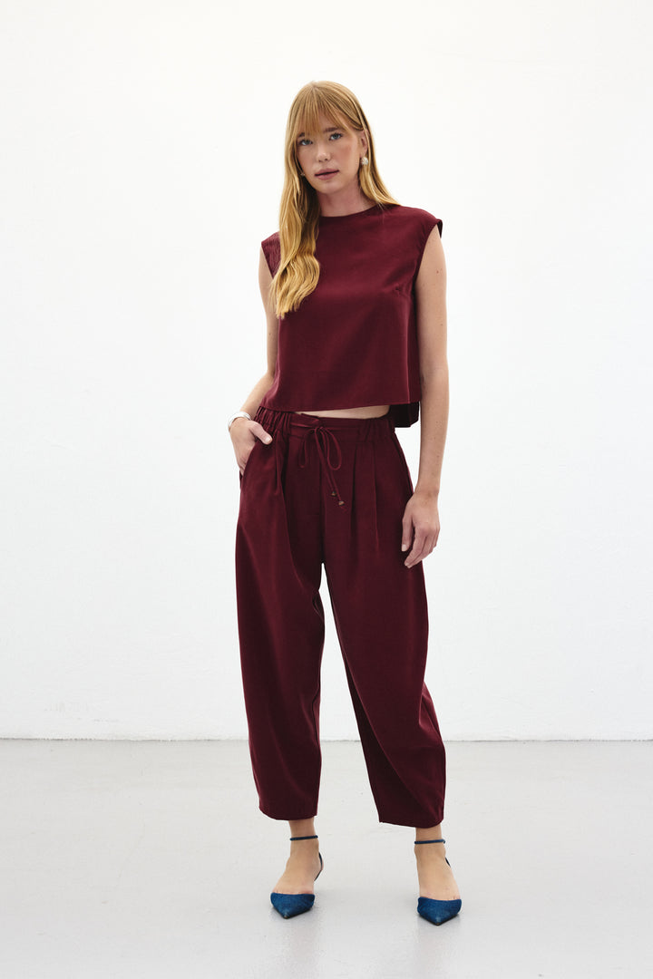 Sateen Pantalon coupe sarouel - Bordeaux