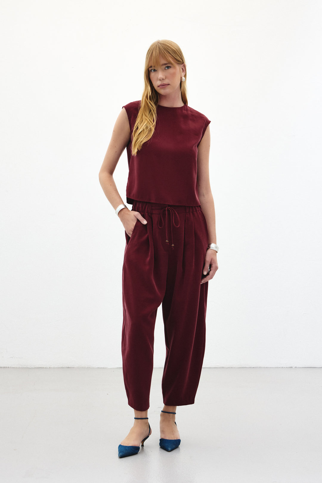 Sateen Pantalon coupe sarouel - Bordeaux