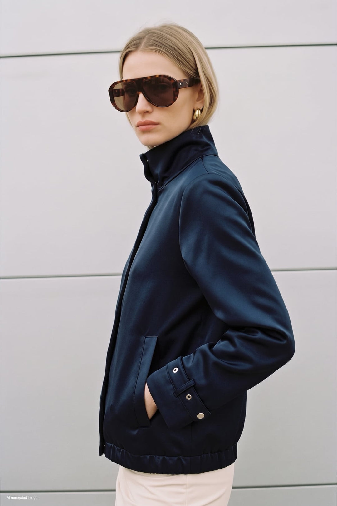 Sateen Veste Bomber Satinée - Bleu marine