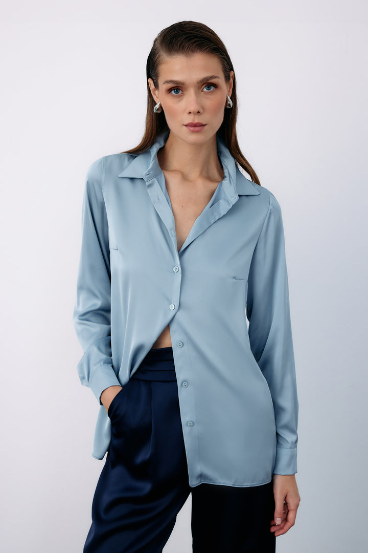 Sateen Chemise en satin - Bleu ciel