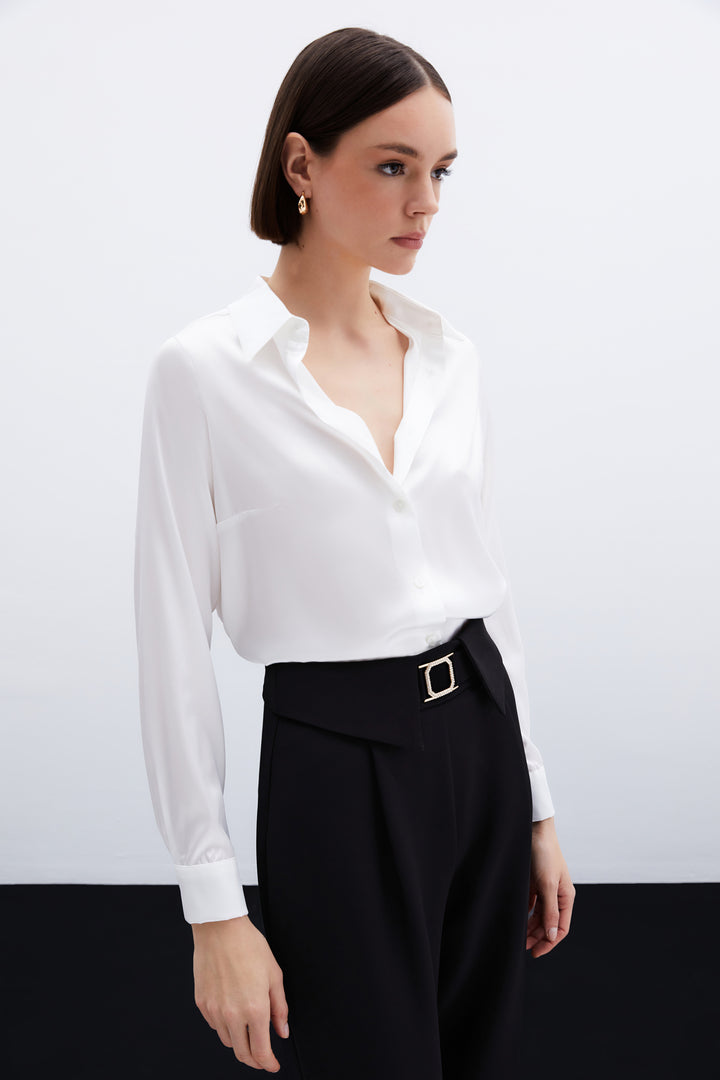 Sateen Chemise en satin - Écru