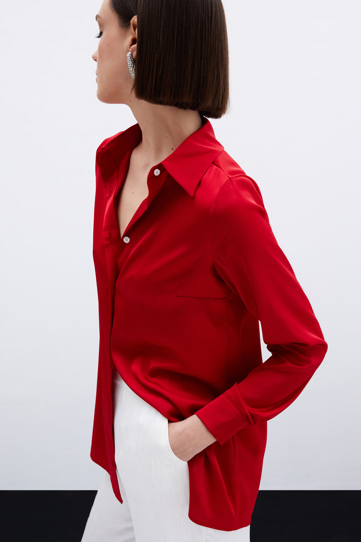 Sateen Chemise en satin - Rouge
