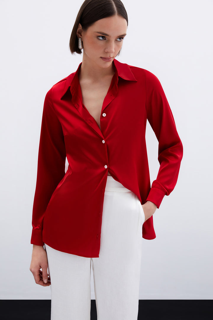 Sateen Chemise en satin - Rouge