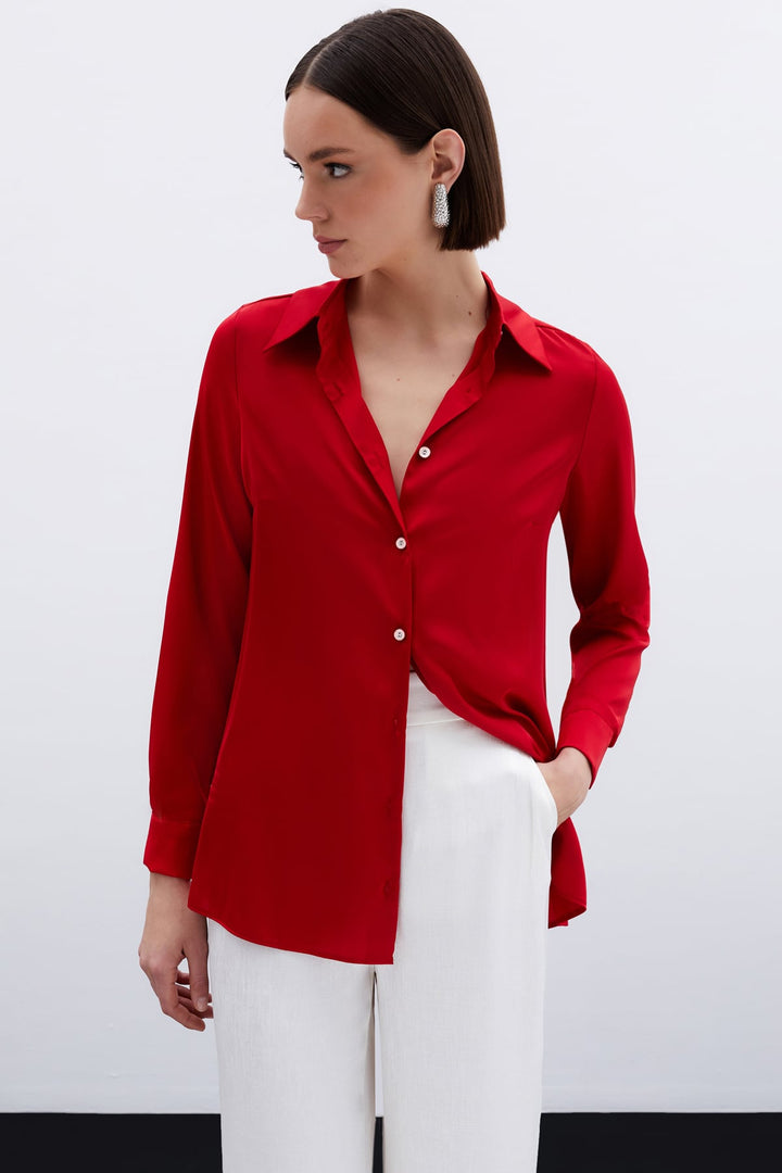 Sateen Chemise en satin - Rouge