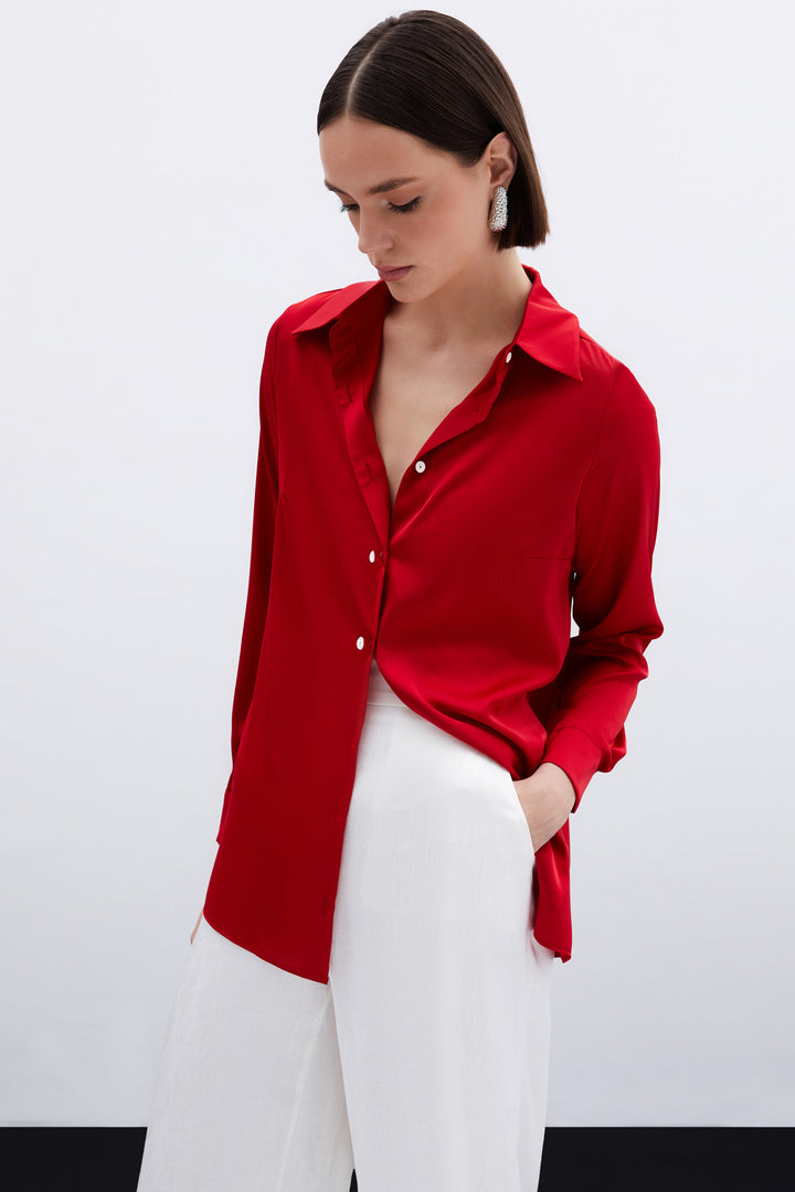 Sateen Chemise en satin - Rouge