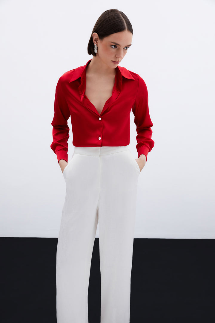 Sateen Chemise en satin - Rouge
