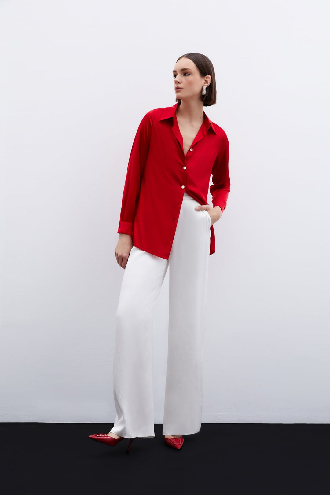 Sateen Chemise en satin - Rouge