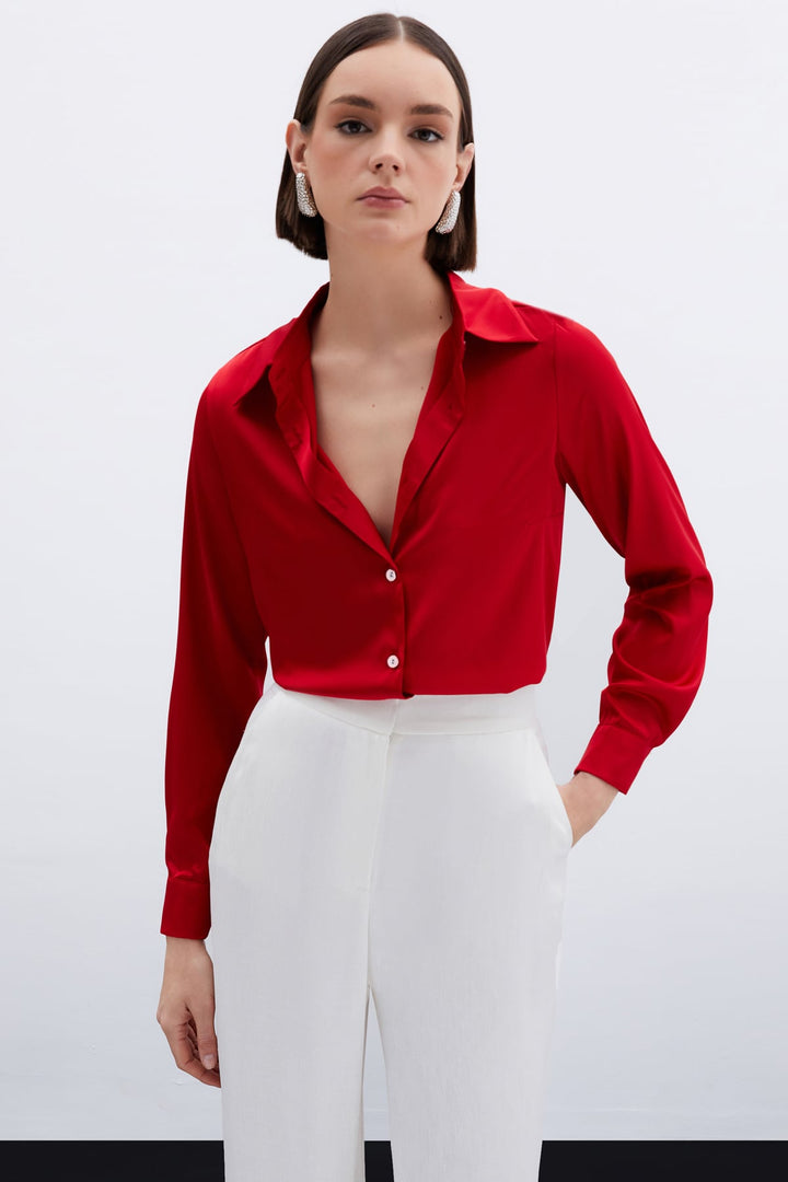Sateen Chemise en satin - Rouge