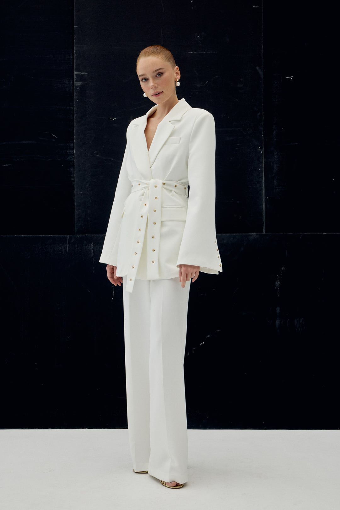 Sateen Veste Serana à Détails de Ceinture - Écru