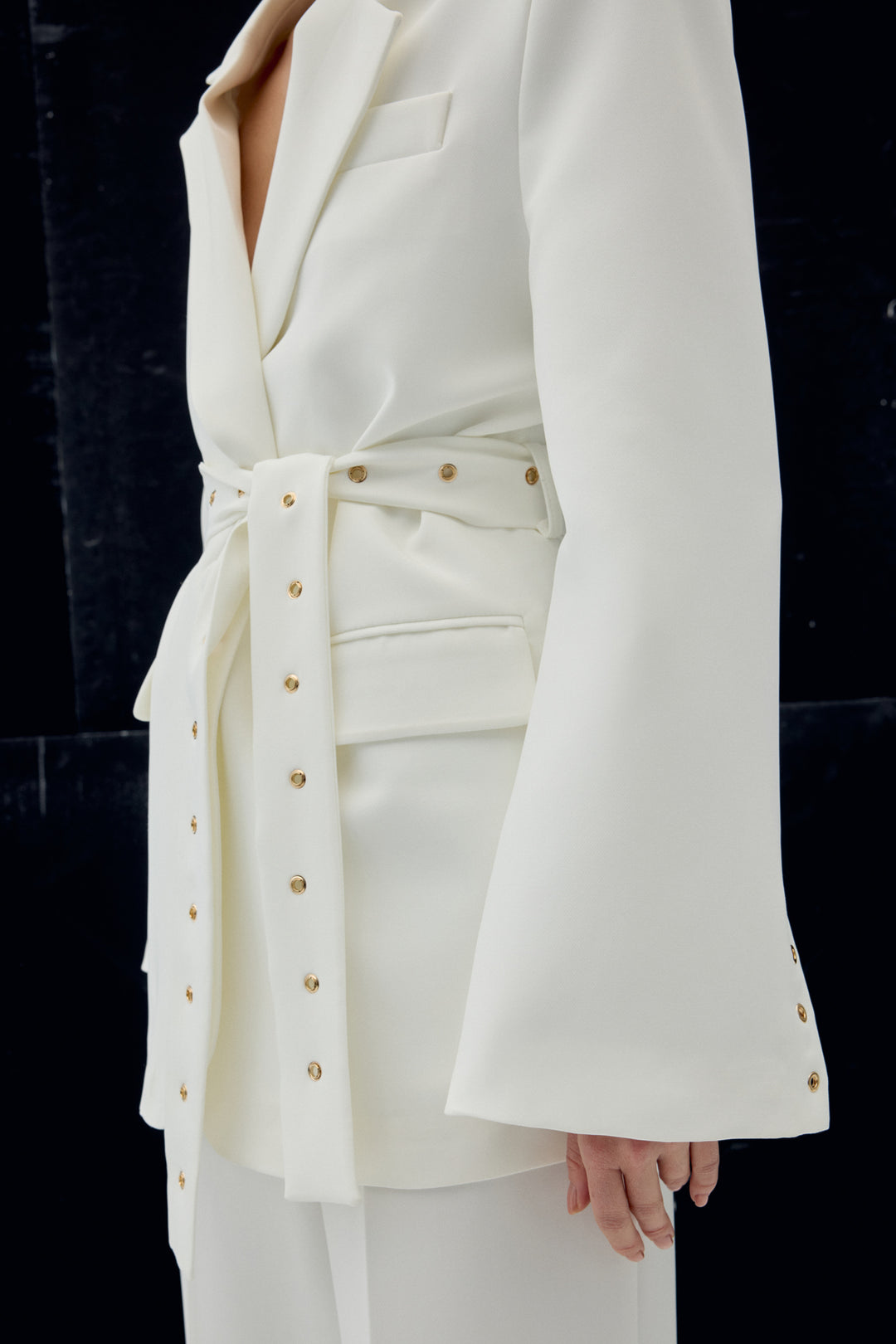 Sateen Veste Serana à Détails de Ceinture - Écru