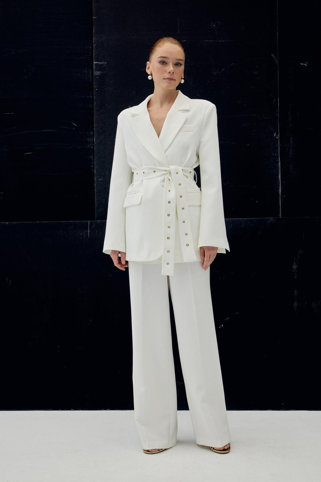 Sateen Veste Serana à Détails de Ceinture - Écru