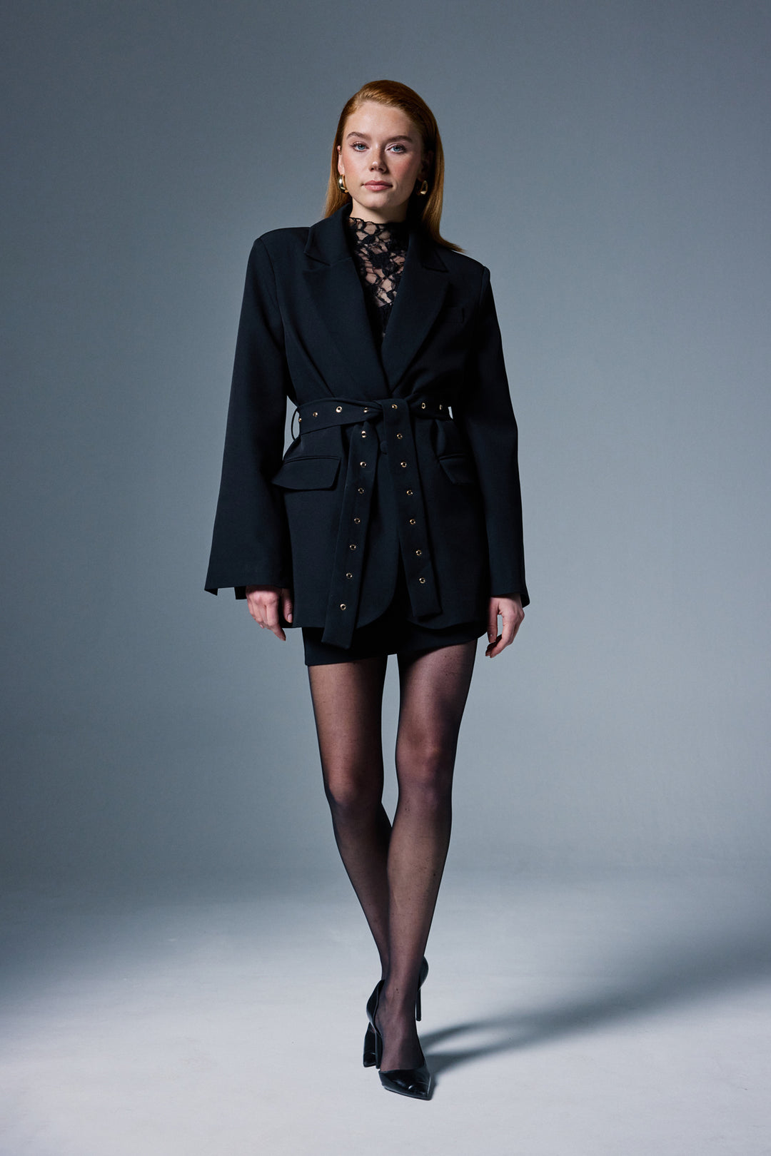 Sateen Veste à Détail Ceinture Serana - Noir