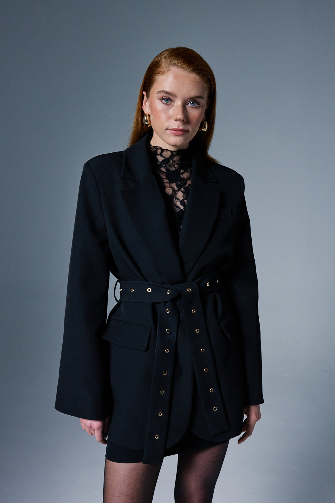 Sateen Veste à Détail Ceinture Serana - Noir