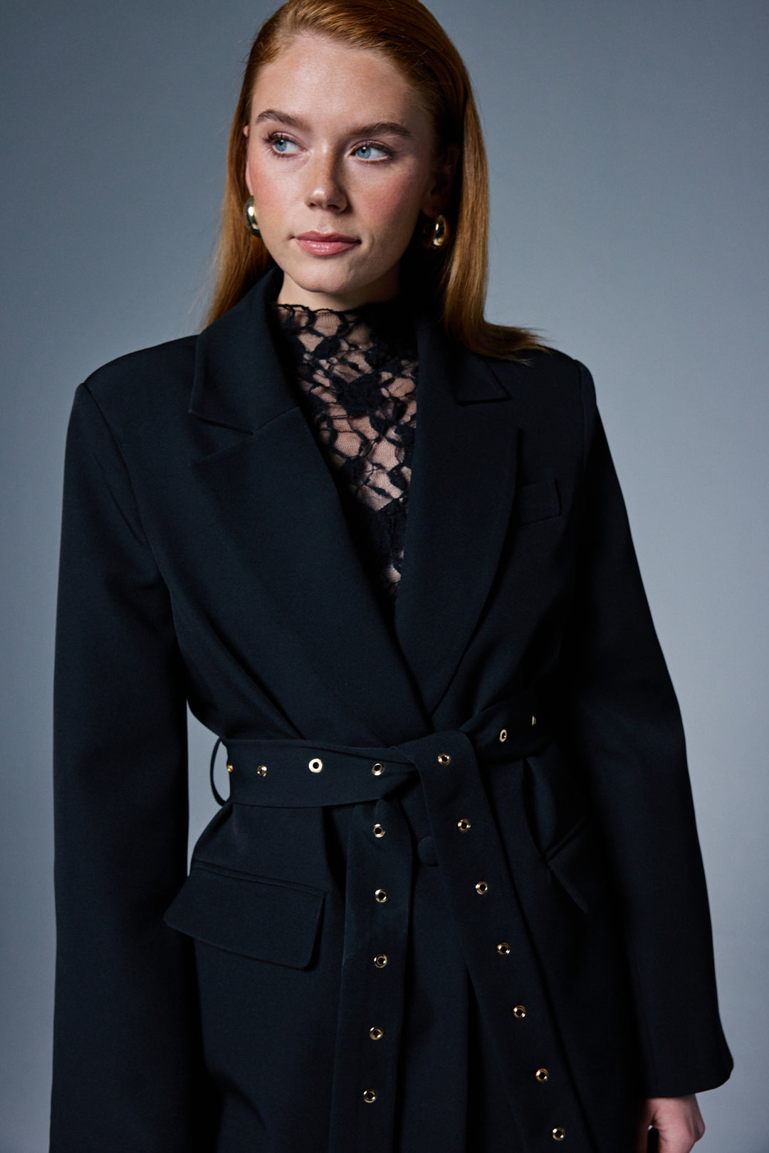 Sateen Veste à Détail Ceinture Serana - Noir