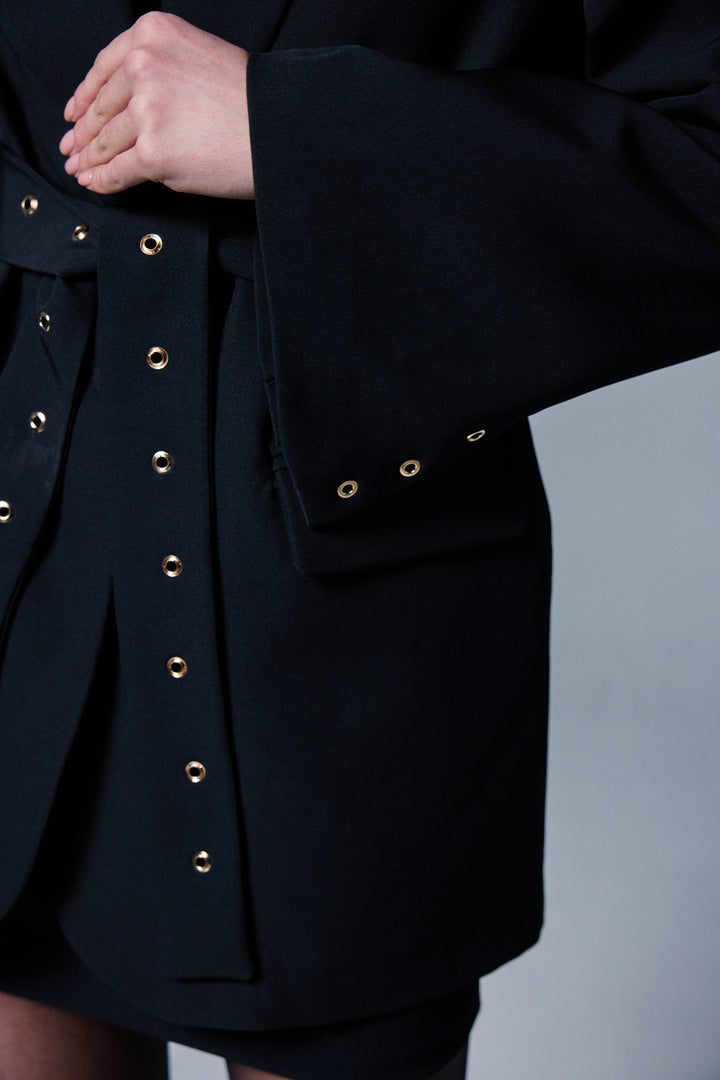 Sateen Veste à Détail Ceinture Serana - Noir