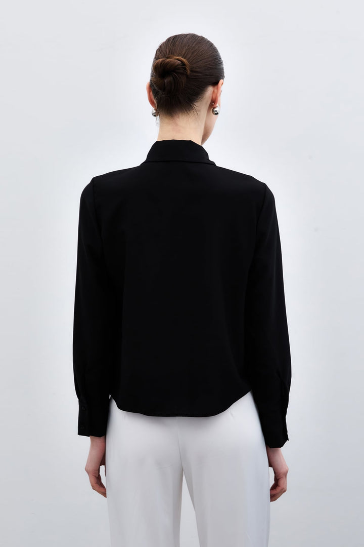 Sateen Chemise Avec Détails Rayés - Noir