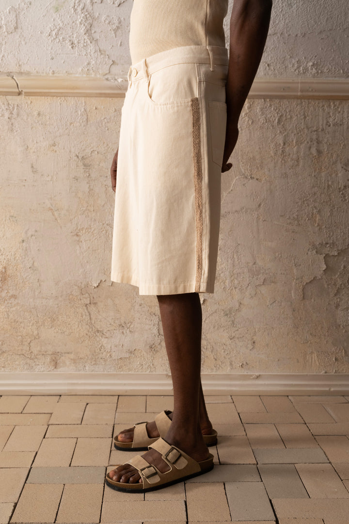 Giesto Short Beige en Gabardine à Rayures - Beige